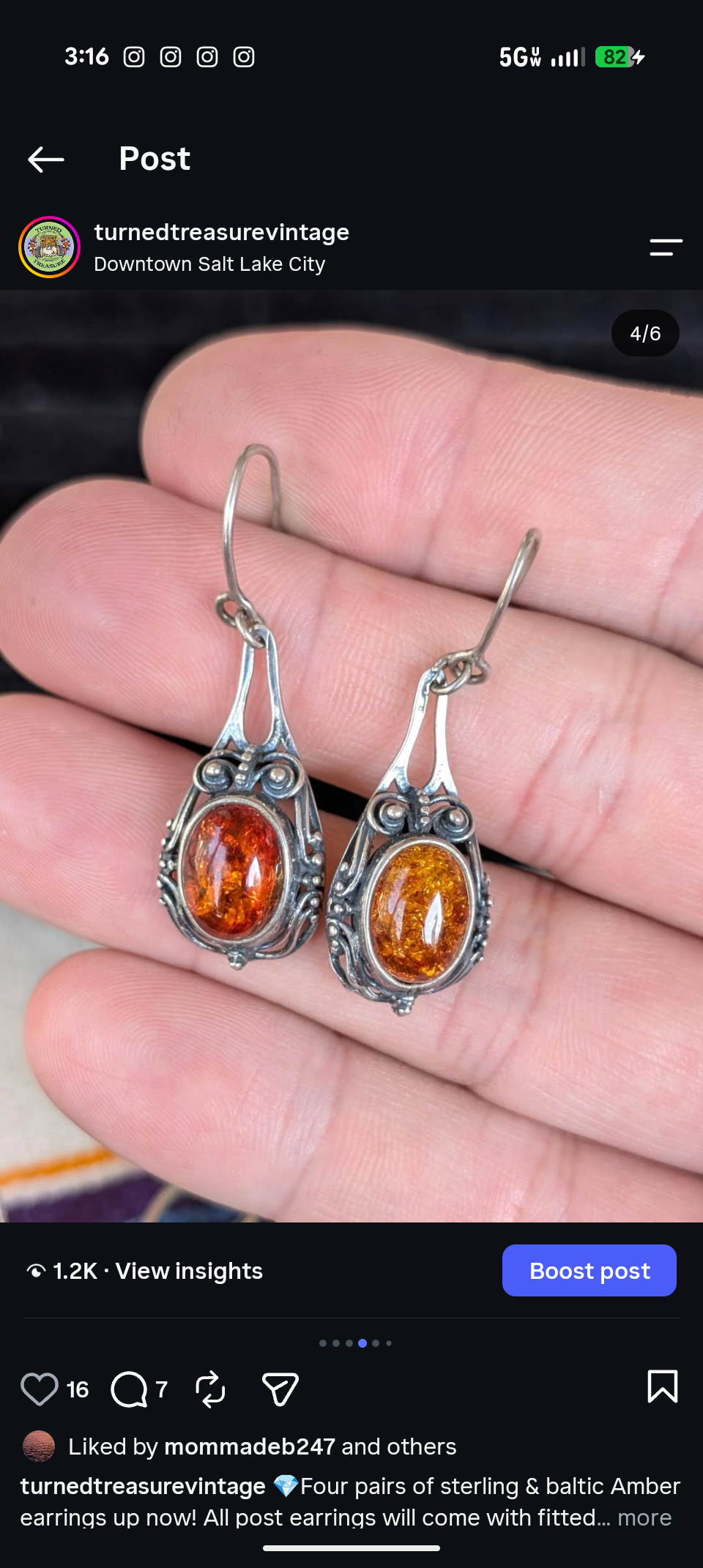 Sterling Baltic Amber Drop Earrings for Heather