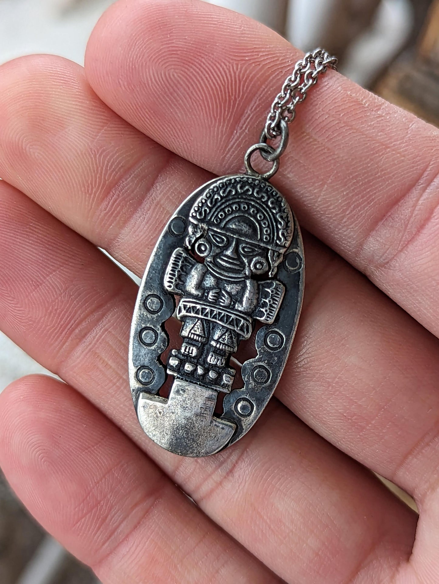 1940s Peruvian Double Sided Sterling Incan Tumi Pendant