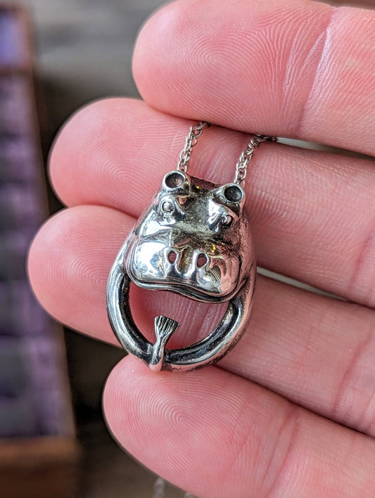 Vintage Sterling Hippo Pendant