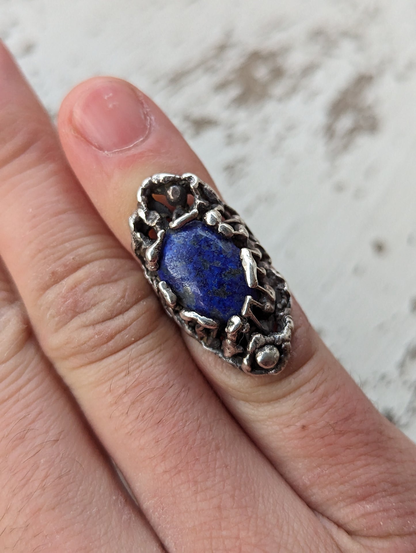 70s Sterling & Lapis Brutalist Ring