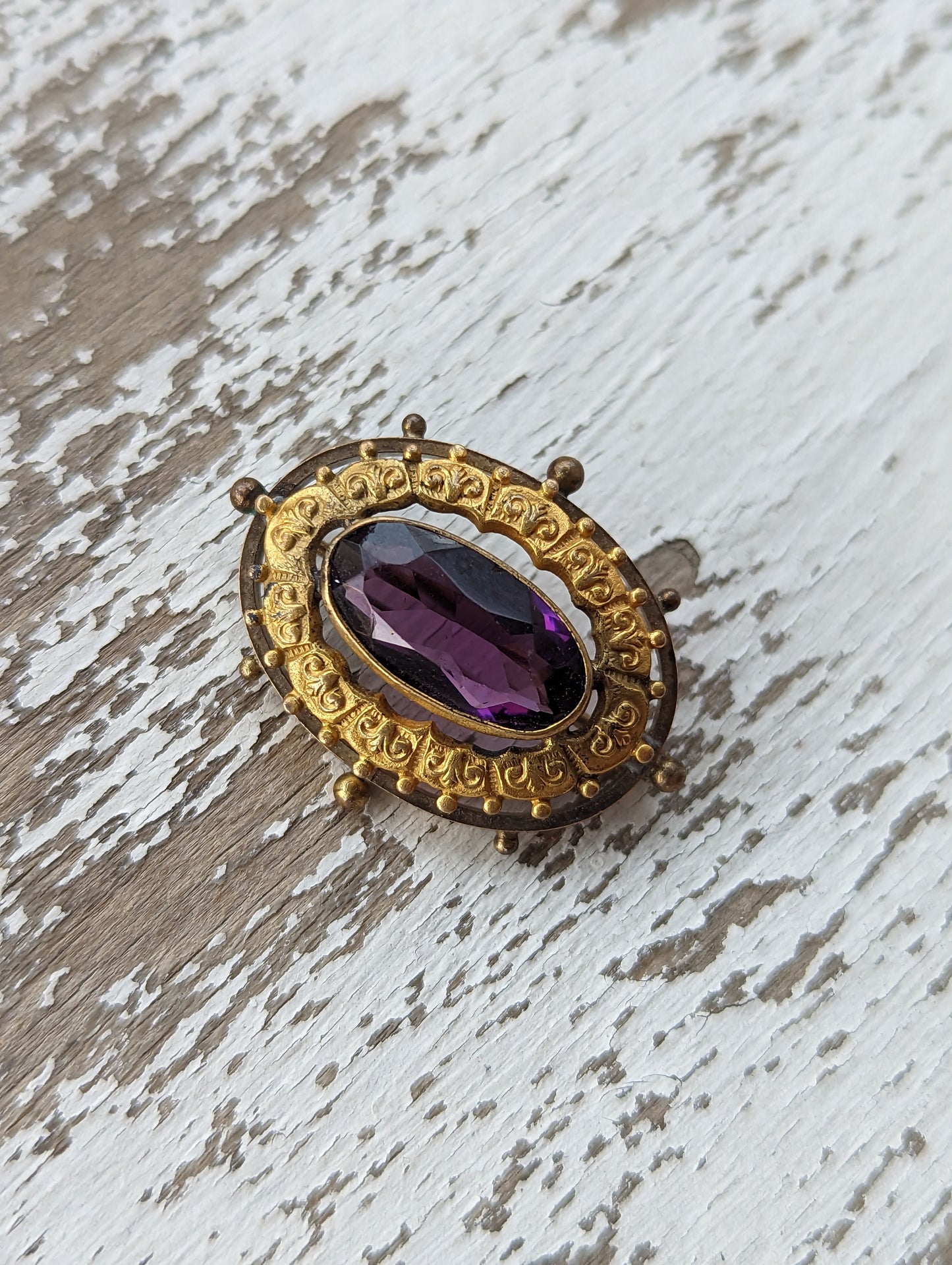 Victorian GF & Czech Amethyst Paste Crystal Brooch