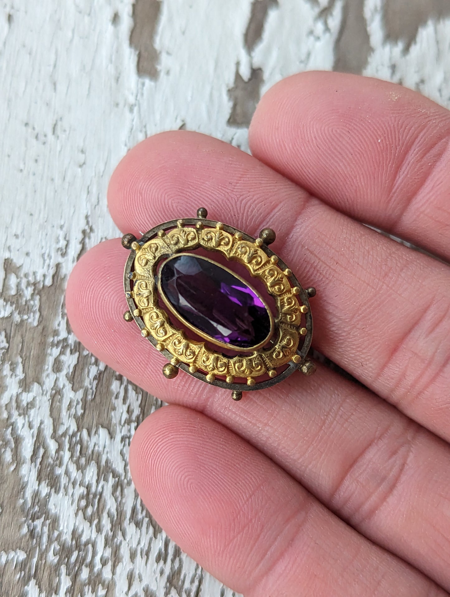 Victorian GF & Czech Amethyst Paste Crystal Brooch