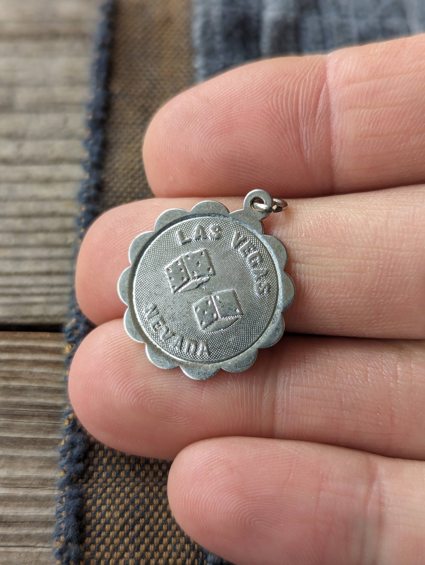 Sterling Las Vegas Dice Charm Engraved "10-15-77"