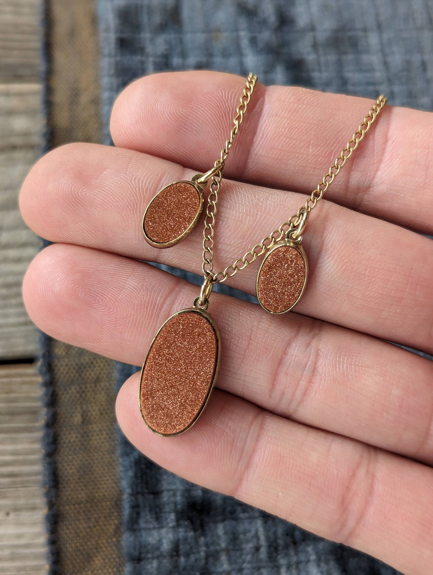 1930s GF & Goldstone 3-drop Necklace