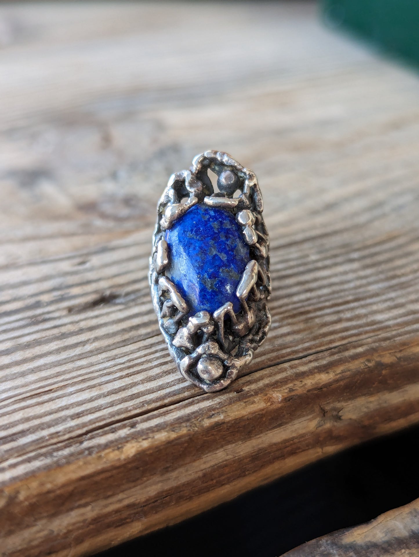 70s Sterling & Lapis Brutalist Ring