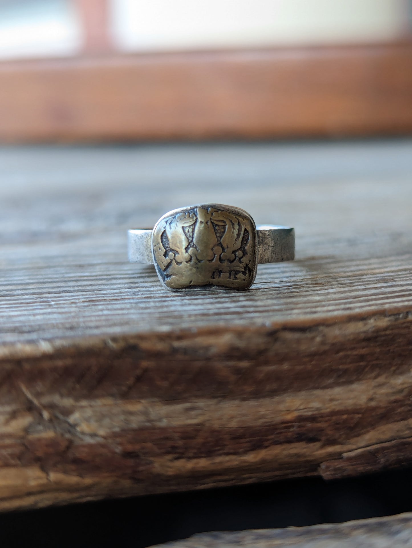 WWI Era Nickel & Brass Trench Art Crown Ring