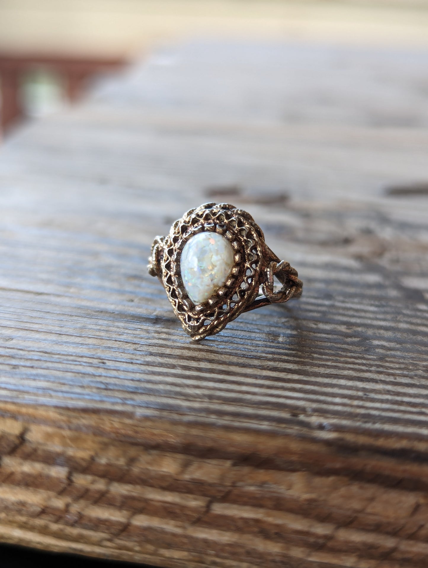 60s Sterling Filigree & Opal Cab Ring