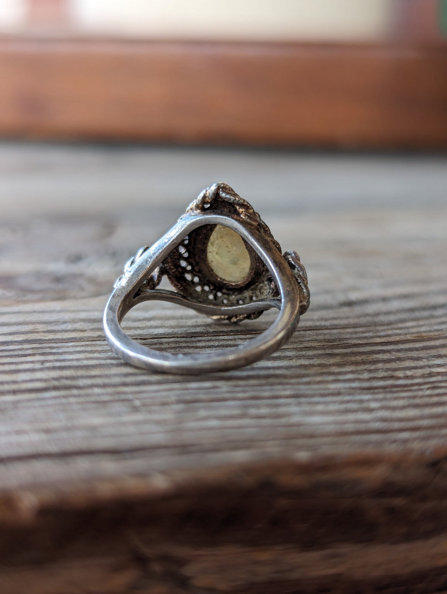 60s Sterling Filigree & Opal Cab Ring