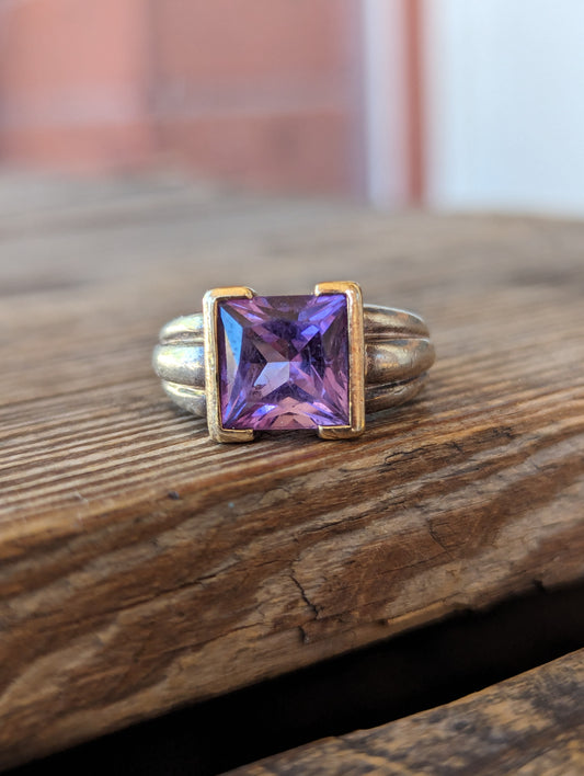 Sterling & 14K Square Cut Amethyst Ring *AS IS*