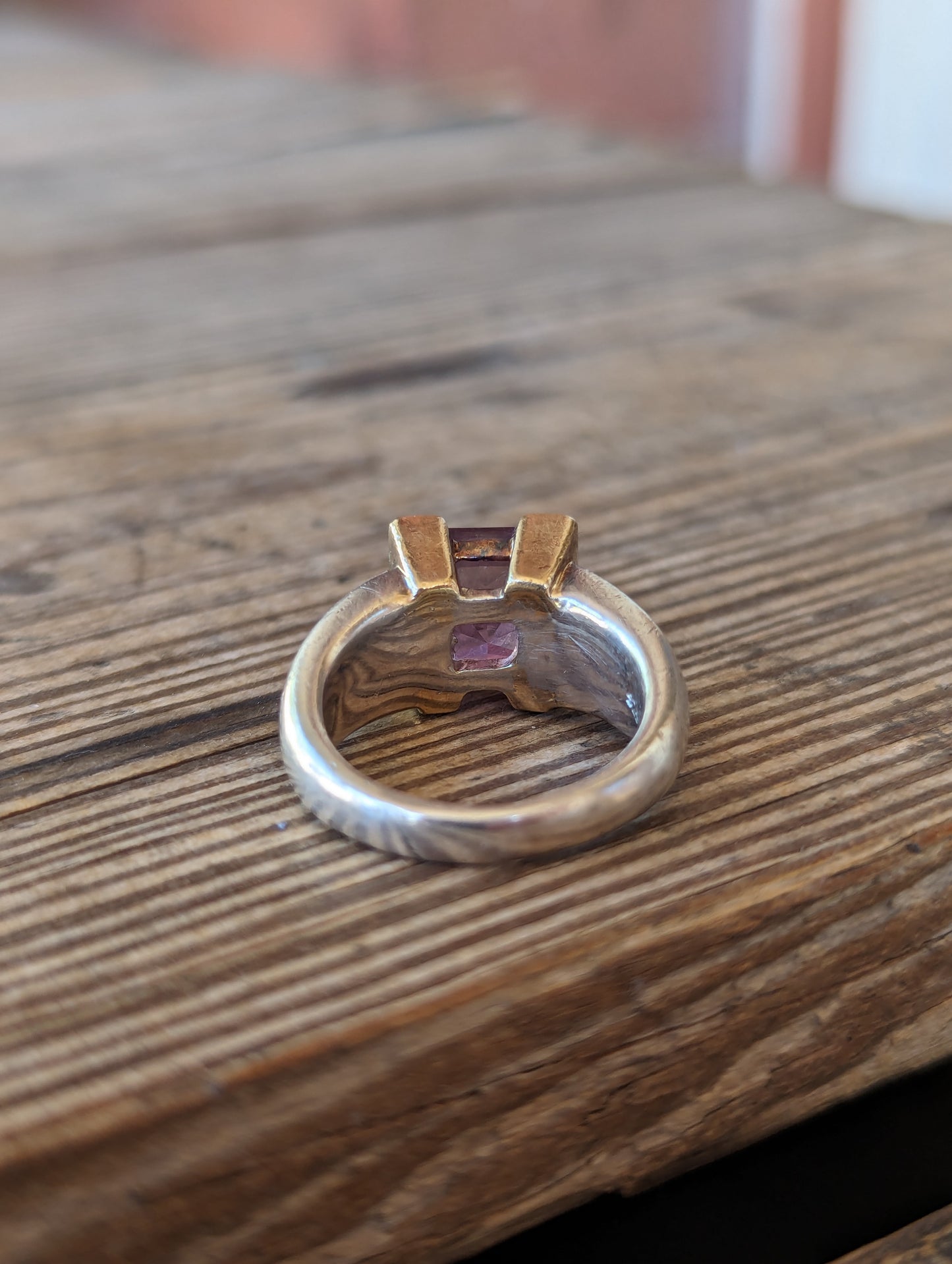 Sterling & 14K Square Cut Amethyst Ring *AS IS*