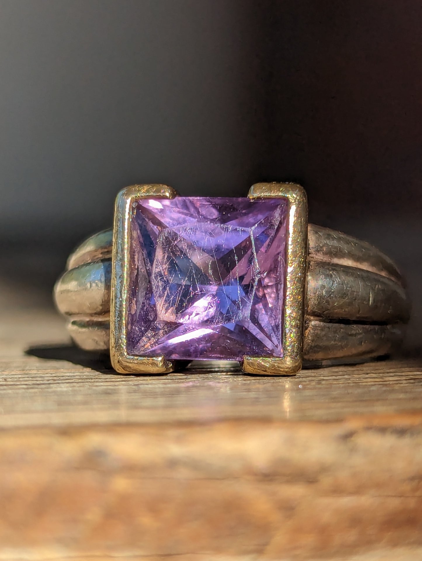 Sterling & 14K Square Cut Amethyst Ring *AS IS*