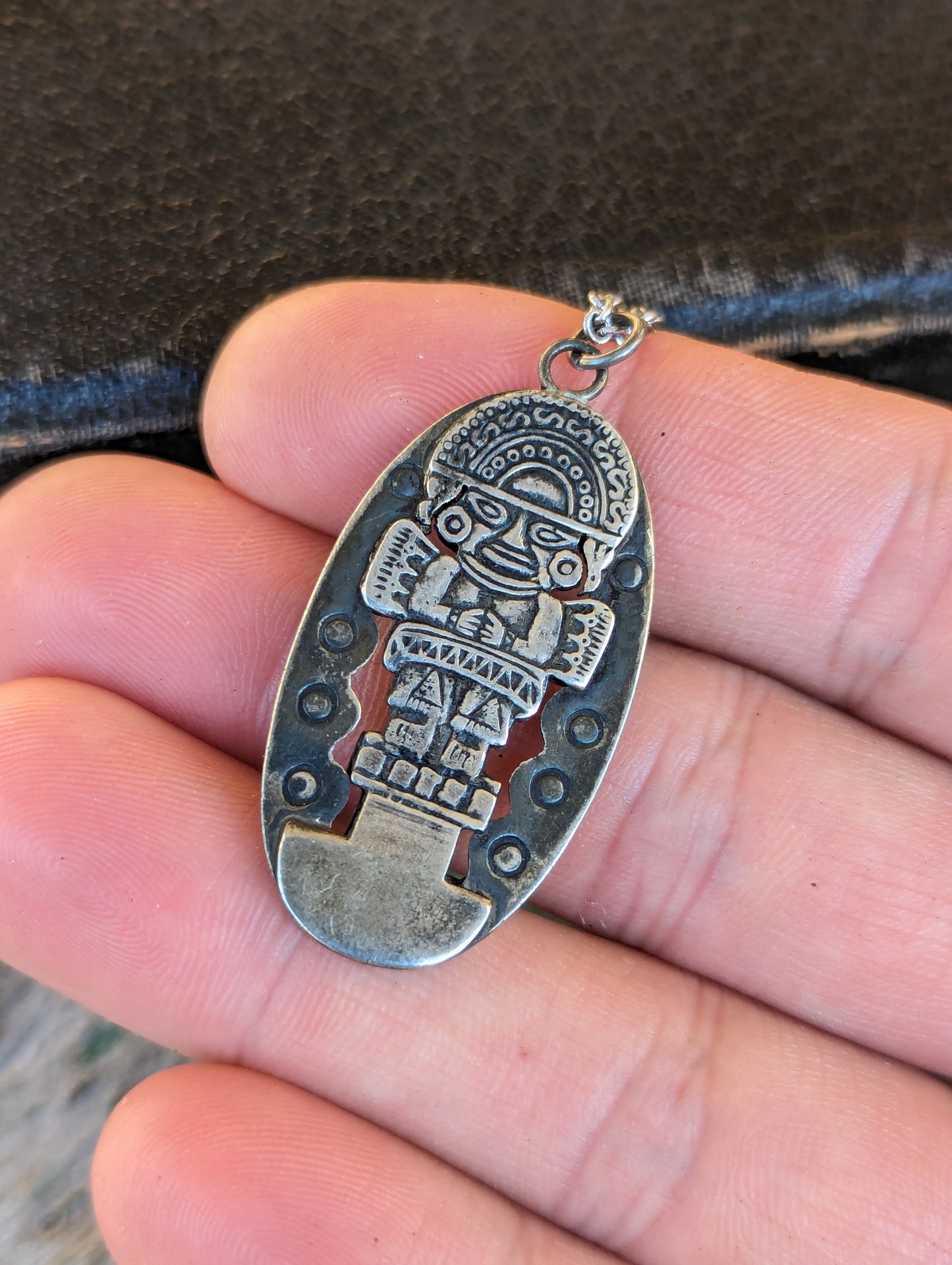 1940s Peruvian Double Sided Sterling Incan Tumi Pendant