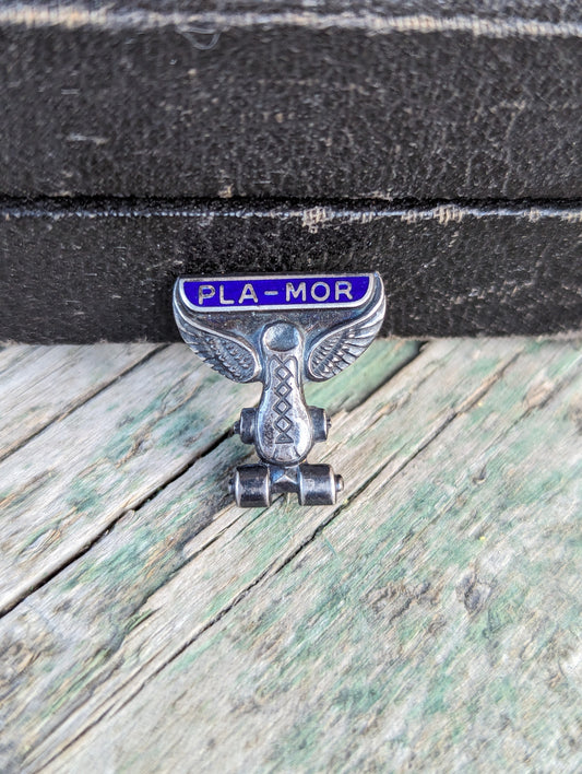 1950s Enamel Sterling PLA-MOR Winged Roller Skate Pin