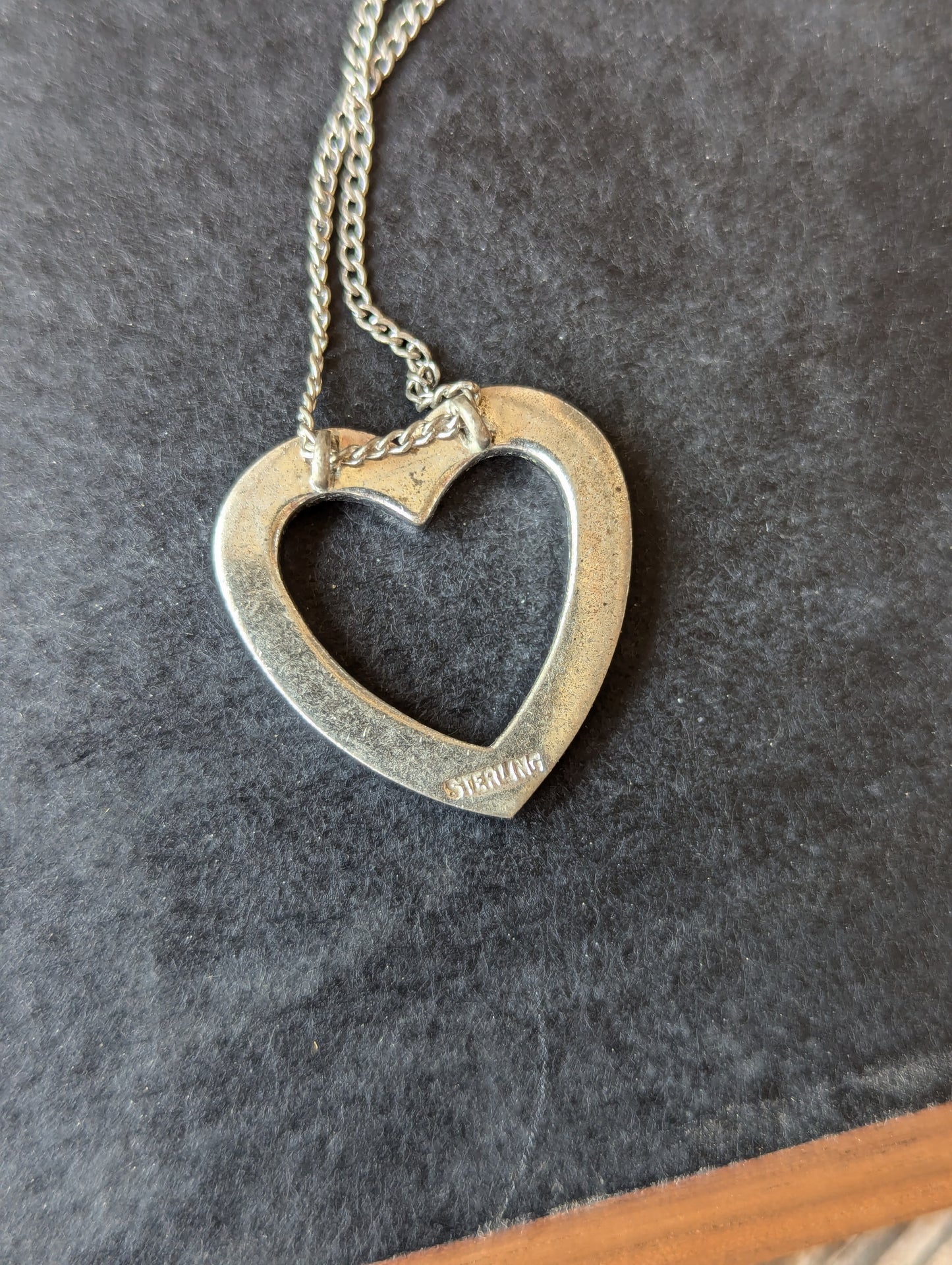 1950s Rhodium Finish Sterling/Enamel & Paste Stone Heart Necklace