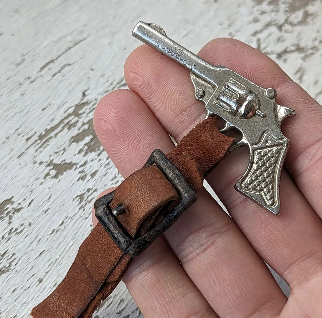 1900s Leather & Nickel Plated Revolver Pocket Watch Fob