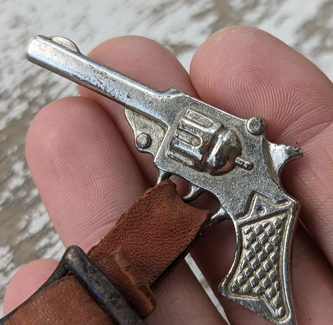 1900s Leather & Nickel Plated Revolver Pocket Watch Fob