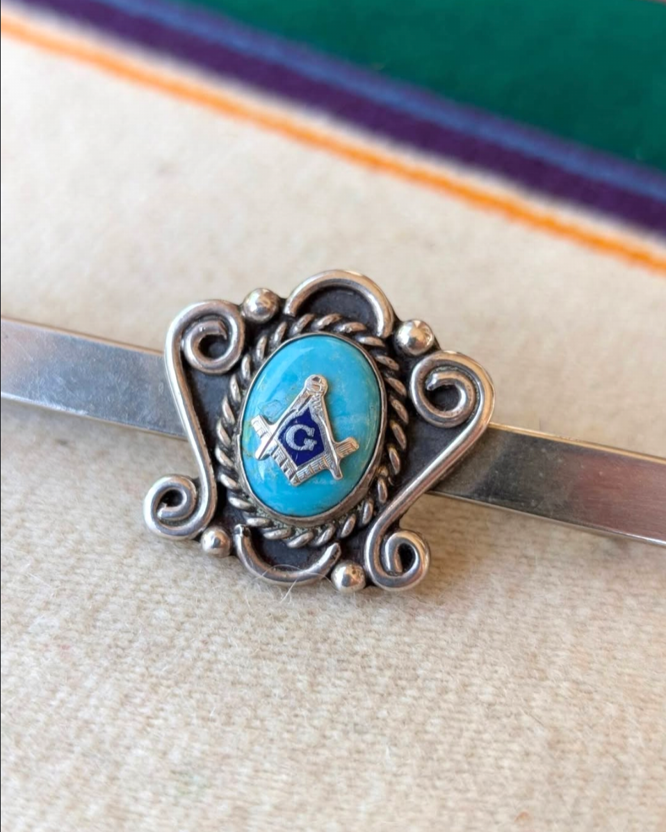 Navajo/Diné Sterling & Turquoise Masonic Tie Bar