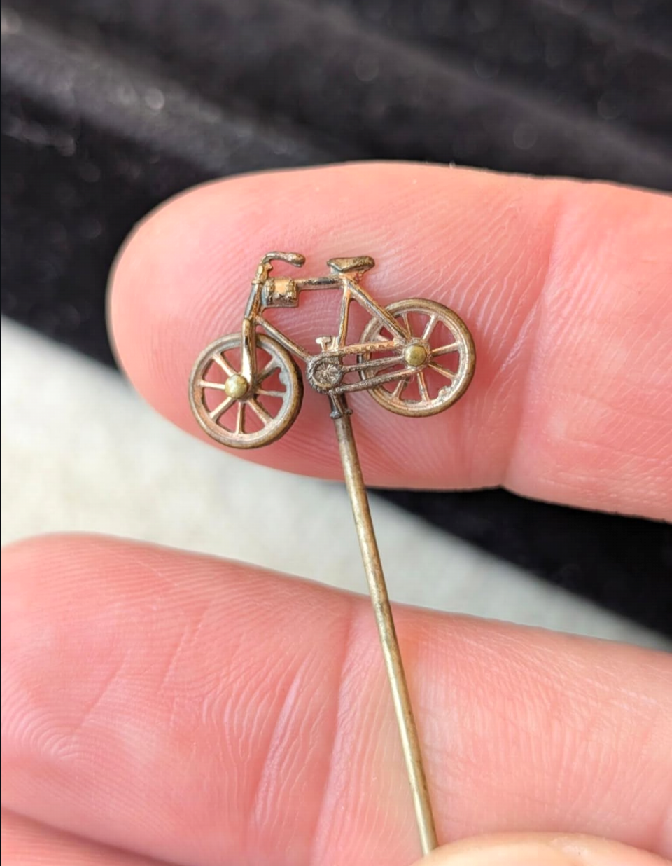 Antique Brass Articulated Bicycle Stick Pin