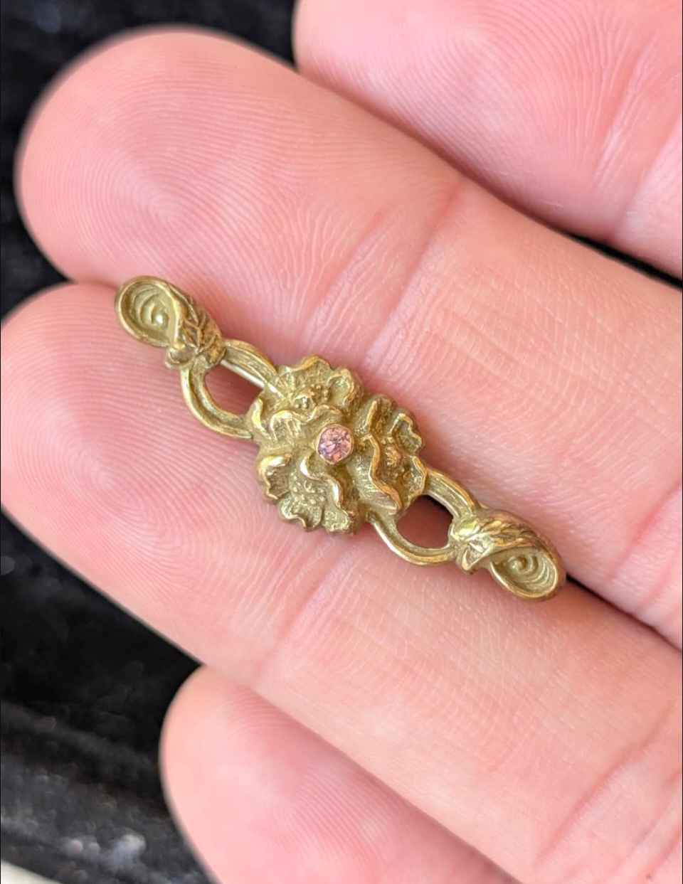 Art Nouveau Brass & Paste Stone Poppy Pin
